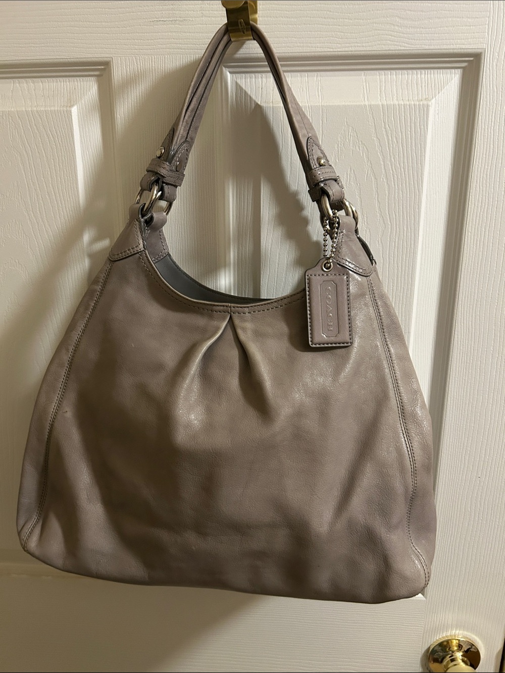 Coach Taupe Leather Shoulder Hobo Bag